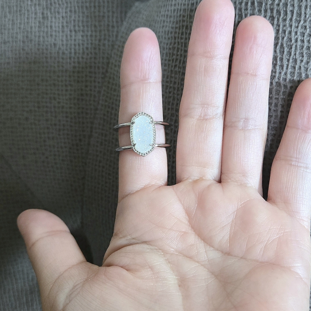 Kendra Scott "Elyse" Double✌️ Band White Iridescent Drusy Ring💍 - Picture 12 of 16